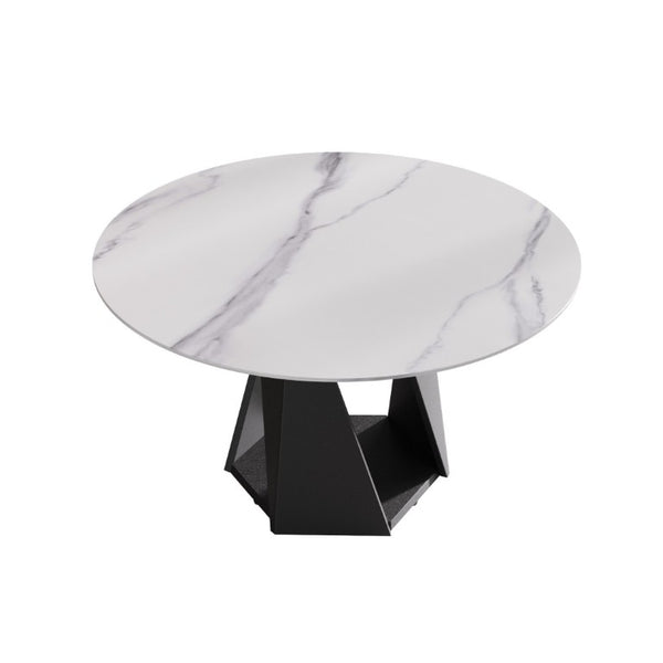 English Elm 53 Inch Sintered Stone Round Dining Table Seats Six with Pedestal Iron Base W1535S00737