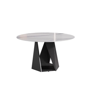 English Elm 53 Inch Sintered Stone Round Dining Table Seats Six with Pedestal Iron Base W1535S00737