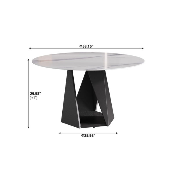 English Elm 53 Inch Sintered Stone Round Dining Table Seats Six with Pedestal Iron Base W1535S00737