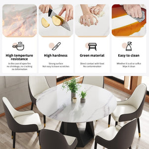English Elm 53 Inch Sintered Stone Round Dining Table Seats Six with Pedestal Iron Base W1535S00737