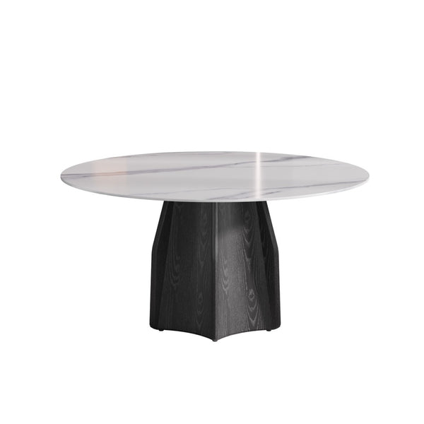 English Elm 59.05" Round Sintered Stone Dining Table Solid Oak Pedestal Base Seats Eight W1535S00738