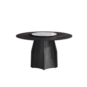 English Elm 53" Round Sintered Stone Dining Table Brass Base Lazy Susan Seats Six Modern W1535S00742