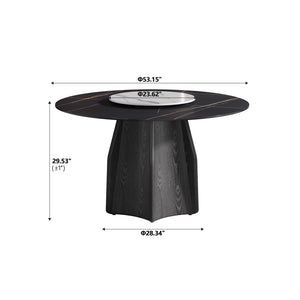 English Elm 53" Round Sintered Stone Dining Table Brass Base Lazy Susan Seats Six Modern W1535S00742