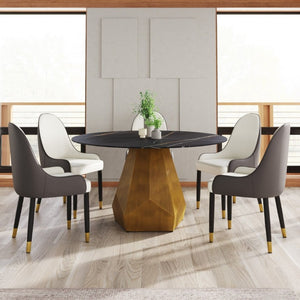 English Elm 53 Inch Round Sintered Stone Dining Table with Brass Metal Base Seats Six W1535S00746