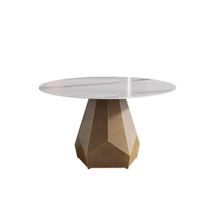 English Elm 53 Inch Round Sintered Stone Dining Table Brass Base Seats 6 Modern Kitchen W1535S00747