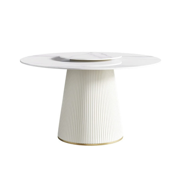English Elm 53.15 Round Sintered Stone Dining Table Seats 6 with Lazy Susan Pedestal Base W1535S00748