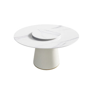 English Elm 53.15 Round Sintered Stone Dining Table Seats 6 with Lazy Susan Pedestal Base W1535S00748