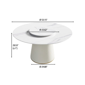 English Elm 53" Round Sintered Stone Dining Table Brass Base Lazy Susan Seats Six Modern W1535S00748