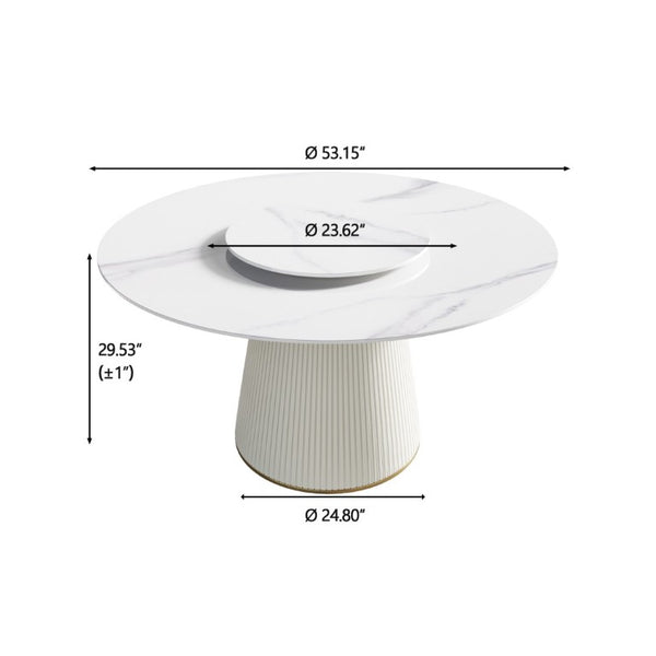 English Elm 53.15 Round Sintered Stone Dining Table Seats 6 with Lazy Susan Pedestal Base W1535S00748