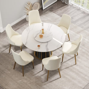 English Elm 53.15Modern Sintered Stone Round Dining Table Seats 6 with Built-In Lazy Susan Turntable W1535S00749