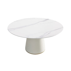 English Elm 59.05 Inch Round Sintered Stone Dining Table Seats 8 with Sculptural PU Base W1535S00750