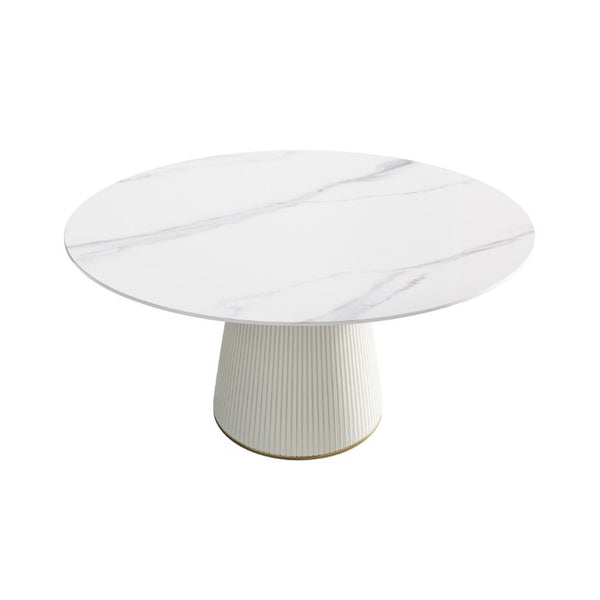 English Elm 59.05 Inch Round Sintered Stone Dining Table Seats 8 with Sculptural PU Base W1535S00750