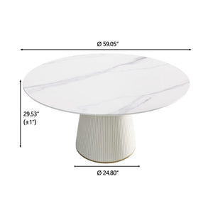 English Elm 59.05 Inch Round Sintered Stone Dining Table Seats 8 with Sculptural PU Base W1535S00750