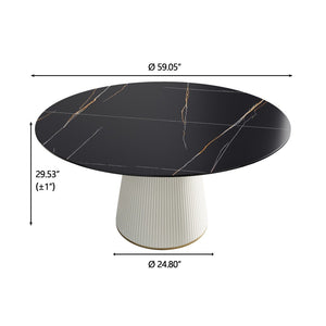 English Elm 59.05 Inch Round Sintered Stone Dining Table Sculptural Pedestal Base Seats Eight W1535S00751