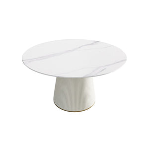 English Elm 53.15 Inch Round Sintered Stone Dining Table Seats Six with Sculptural Pedestal Base W1535S00752