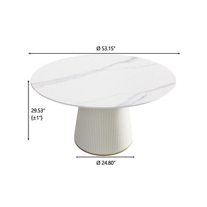 English Elm 53" Round Sintered Stone Dining Table Brass Base Lazy Susan Seats Six Modern W1535S00752