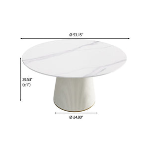 English Elm 53.15 Inch Round Sintered Stone Dining Table Seats Six with Sculptural Pedestal Base W1535S00752