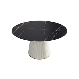 English Elm 53.15 Inch Matte Black Sintered Stone Round Table Seats Six on Sculpted PU Pedestal W1535S00753