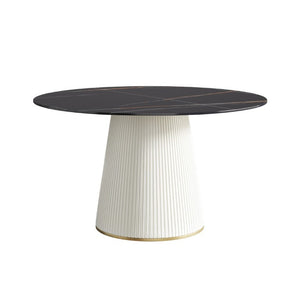 English Elm 53.15 Inch Matte Black Sintered Stone Round Table Seats Six on Sculpted PU Pedestal W1535S00753