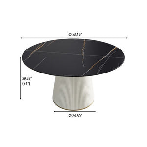 English Elm 53.15 Inch Matte Black Sintered Stone Round Table Seats Six on Sculpted PU Pedestal W1535S00753