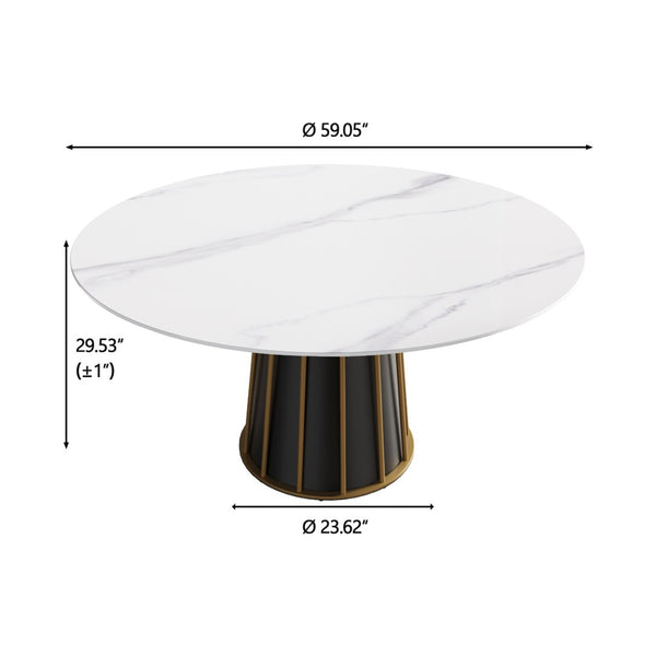 English Elm 59.05Modern Sintered Stone Round Dining Table Seating 8 Black Iron Pedestal Base W1535S00754