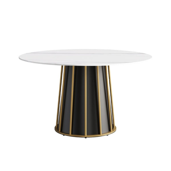 English Elm 53.15Modern Sintered Stone Round Dining Table Seats Six with Sculptural Iron Pedestal Base W1535S00755