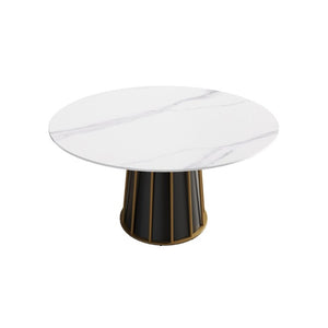 English Elm 53.15Modern Sintered Stone Round Dining Table Seats Six with Sculptural Iron Pedestal Base W1535S00755