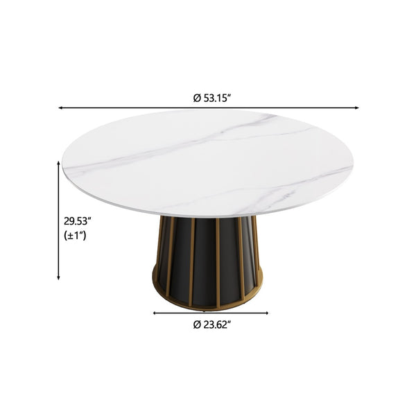English Elm 53" Round Sintered Stone Dining Table Brass Base Lazy Susan Seats Six Modern W1535S00755