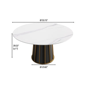 English Elm 53.15Modern Sintered Stone Round Dining Table Seats Six with Sculptural Iron Pedestal Base W1535S00755