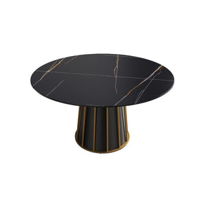 English Elm 53.15Modern Sintered Stone Round Table Seats 6 with Sleek Black Iron Pedestal W1535S00757
