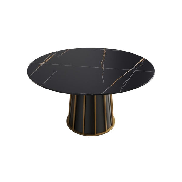 English Elm 53.15Modern Sintered Stone Round Table Seats 6 with Sleek Black Iron Pedestal W1535S00757