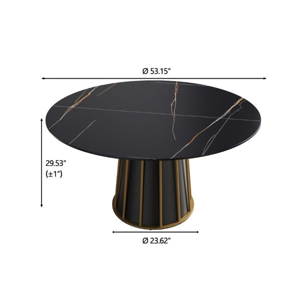 English Elm 53.15Modern Sintered Stone Round Table Seats 6 with Sleek Black Iron Pedestal W1535S00757