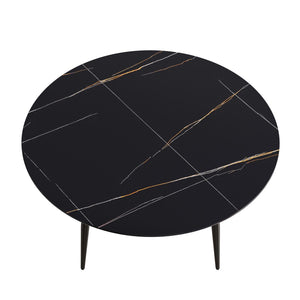 English Elm 59.05Modern Sintered Stone Round Dining Table Seats 6 Matte Black Iron Pedestal Base W1535S00758