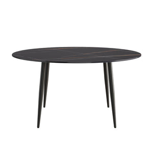 English Elm 59.05Modern Sintered Stone Round Dining Table Seats 6 Matte Black Iron Pedestal Base W1535S00758