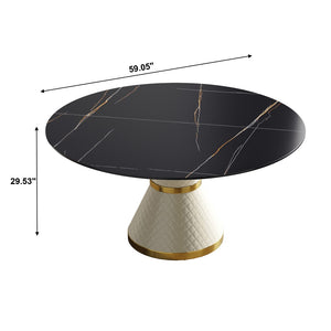 English Elm 59.05Modern Sintered Stone Round Dining Table Seats Six with Sculptural Steel Pedestal W1535S00759
