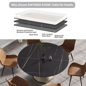 English Elm 59.05Modern Sintered Stone Round Dining Table Seats Six with Sculptural Steel Pedestal W1535S00759