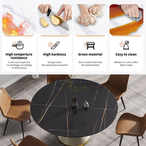 English Elm 59.05Modern Sintered Stone Round Dining Table Seats Six with Sculptural Steel Pedestal W1535S00759