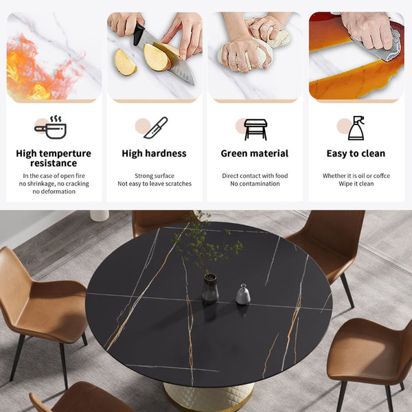 English Elm 59.05Modern Sintered Stone Round Dining Table Seats Six with Sculptural Steel Pedestal W1535S00759