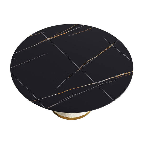 English Elm 59.05Modern Sintered Stone Round Dining Table Seats Six with Sculptural Steel Pedestal W1535S00759