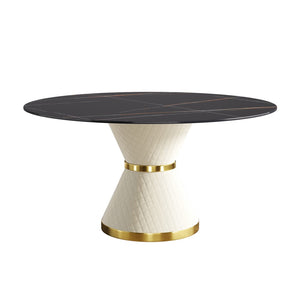 English Elm 59.05Modern Sintered Stone Round Dining Table Seats Six with Sculptural Steel Pedestal W1535S00759