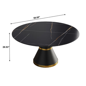 English Elm 59.05Modern Sintered Stone Round Dining Table Seats Six with Sculpted Carbon Steel Base W1535S00760