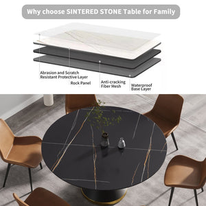 English Elm 59.05Modern Sintered Stone Round Dining Table Seats Six with Sculpted Carbon Steel Base W1535S00760