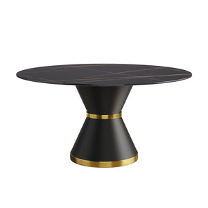 English Elm 59.05Modern Sintered Stone Round Dining Table Seats Six with Sculpted Carbon Steel Base W1535S00760