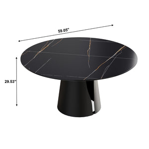English Elm 59.05Modern Sintered Stone Round Dining Table Seats Six with Sculptural Steel Base W1535S00761