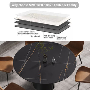 English Elm 59.05Modern Sintered Stone Round Dining Table Seats Six with Sculptural Steel Base W1535S00761