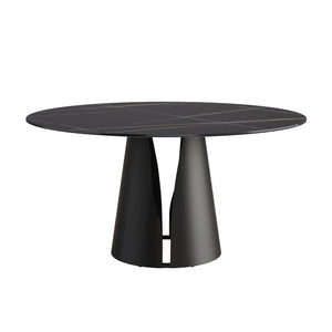 English Elm 59.05Modern Sintered Stone Round Dining Table Seats Six with Sculptural Steel Base W1535S00761