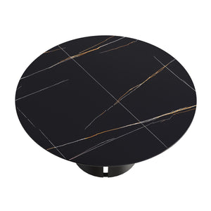 English Elm 59.05Modern Sintered Stone Round Dining Table Seats Six with Sculptural Steel Base W1535S00761