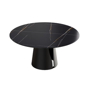 English Elm 59.05Modern Sintered Stone Round Dining Table Seats Six with Sculptural Steel Base W1535S00761