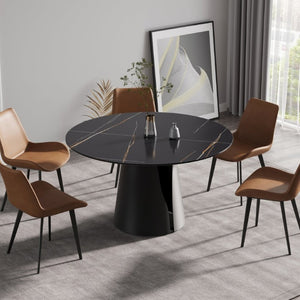 English Elm 53.15Modern Sintered Stone Round Dining Table Seats Six with Steel Pedestal Base W1535S00762