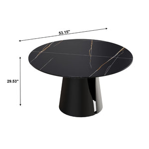 English Elm 53.15Modern Sintered Stone Round Dining Table Seats Six with Steel Pedestal Base W1535S00762